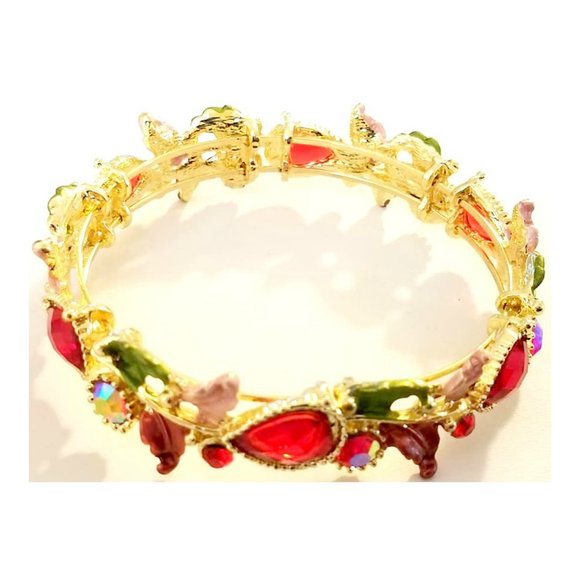 vintage Jewelry - Vintage Floral Enamel & Glass Bracelet